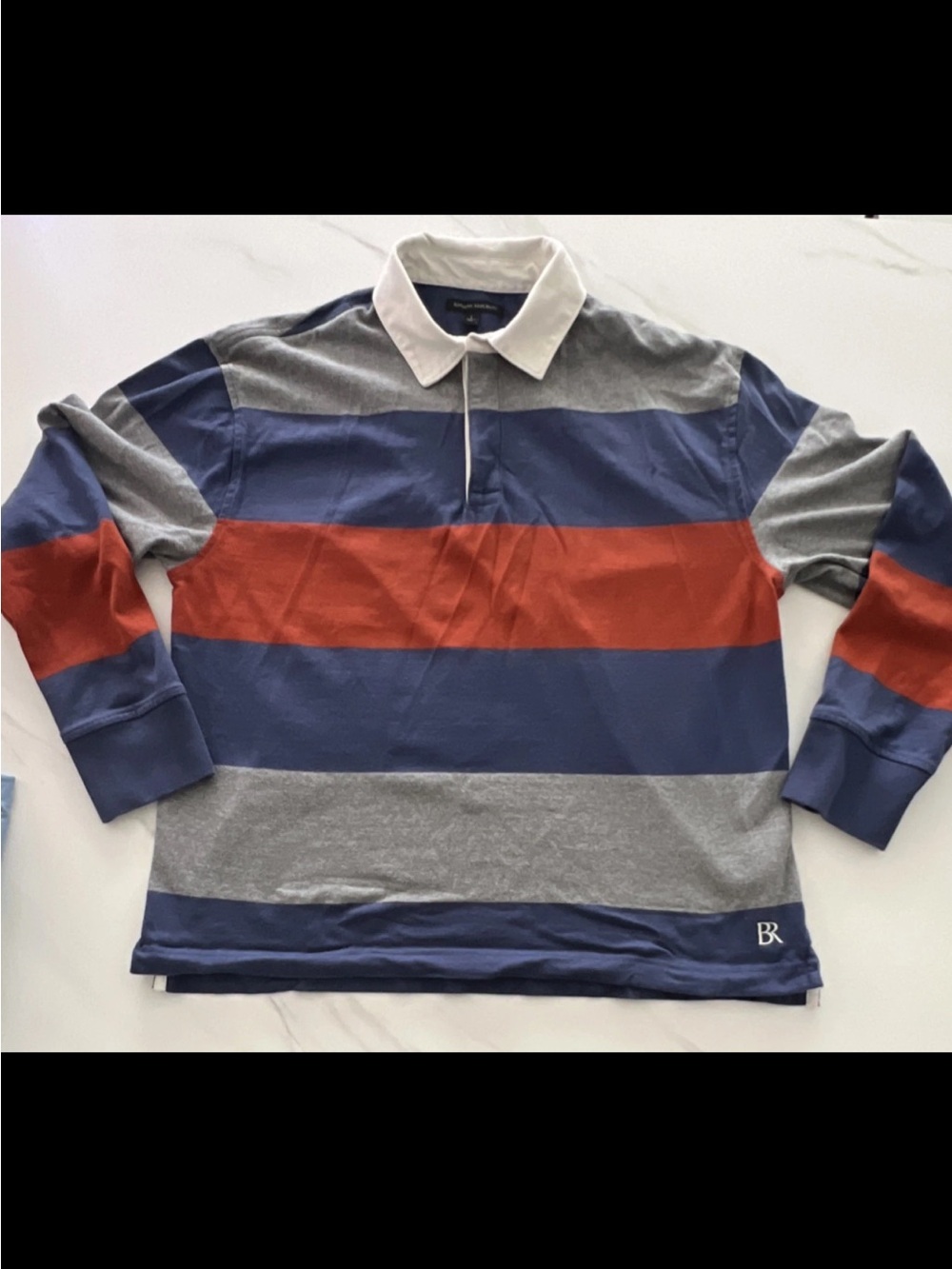 Banana Republic Men's Striped Rugby Crewneck in Blue, Gray & Rust
